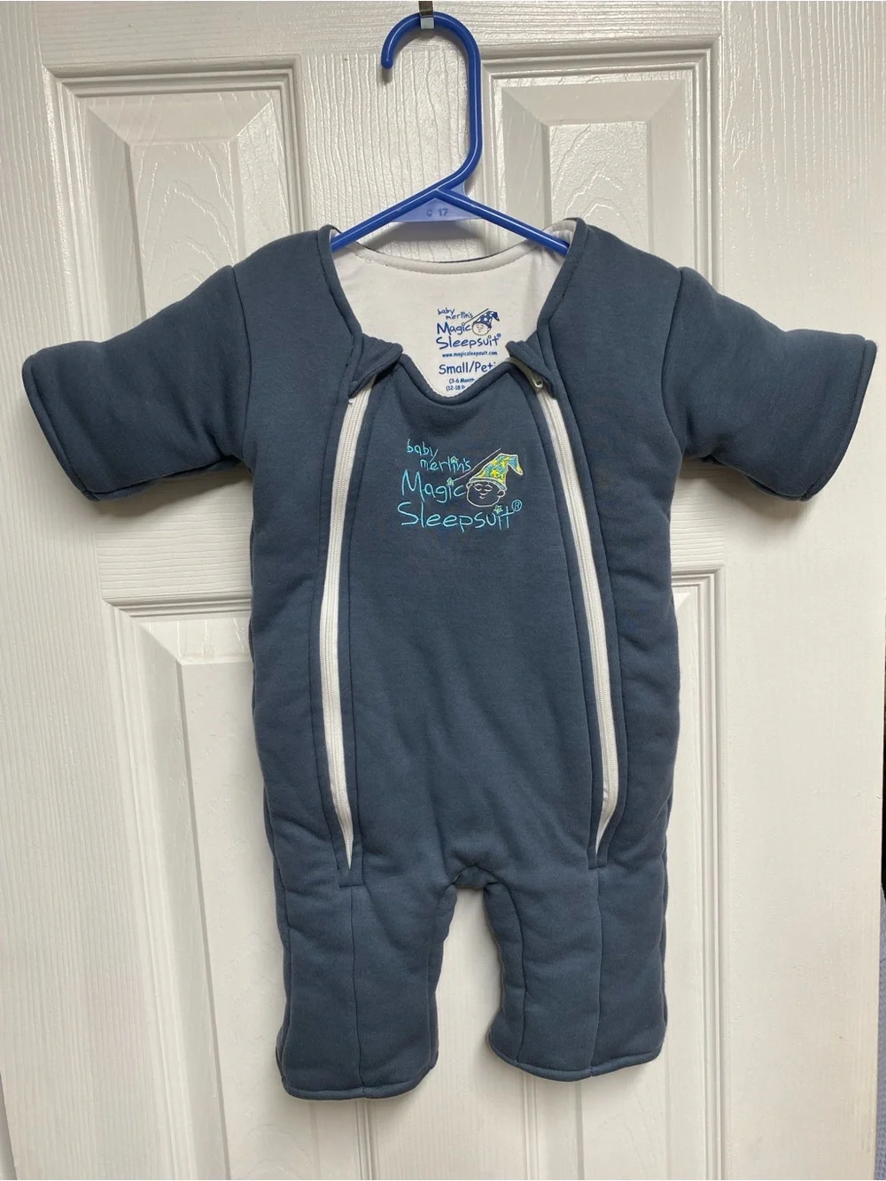 Baby Merlin’s Magic Sleepsuit size small 3-6 months 100% cotton navy blue